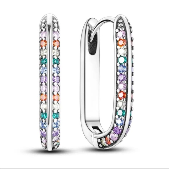 NWOT Sterling Silver multicolor pave rectangular hoop earrings - Picture 6 of 6